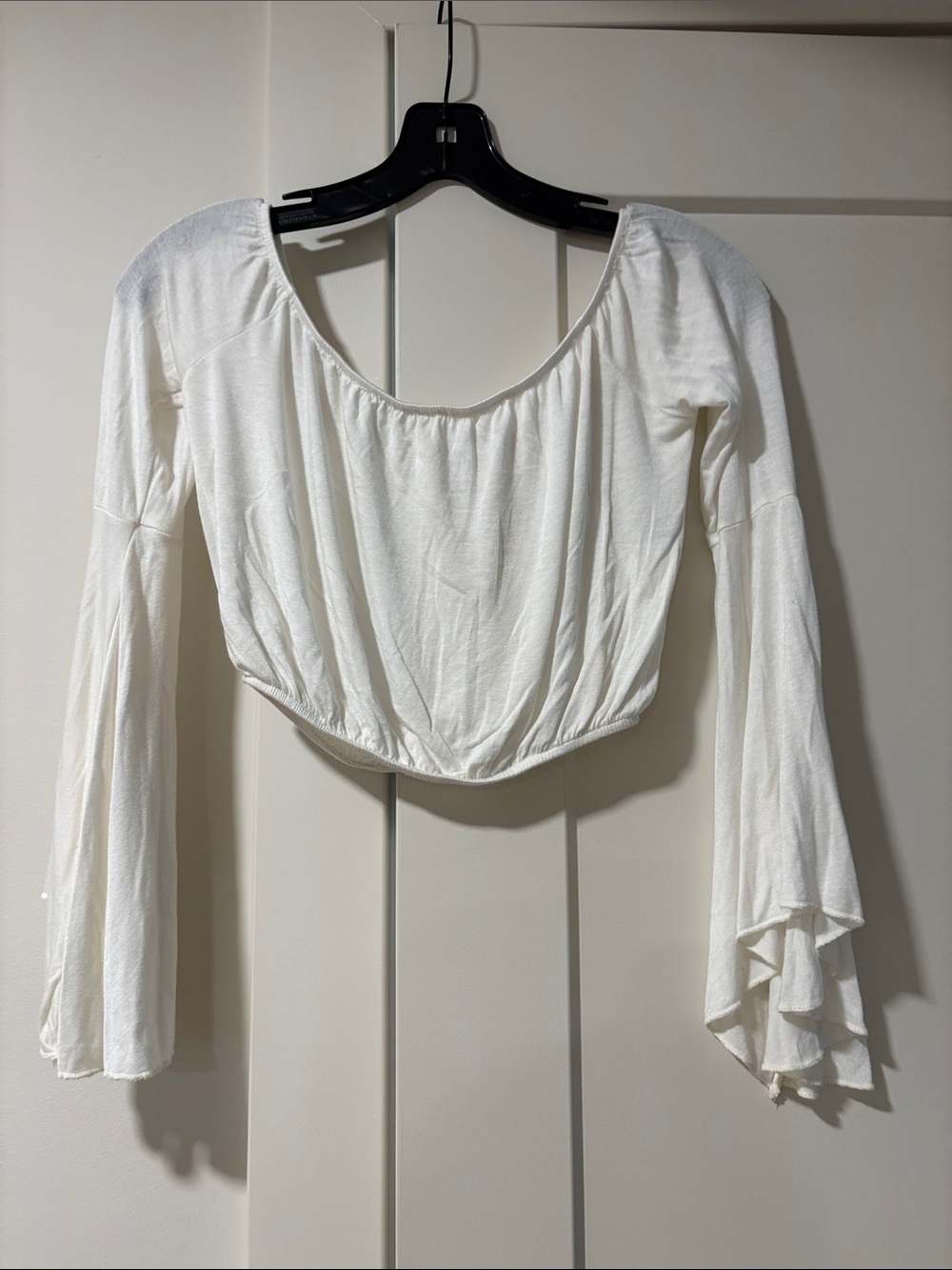 White Long-Sleeve Cropped Peasant Top